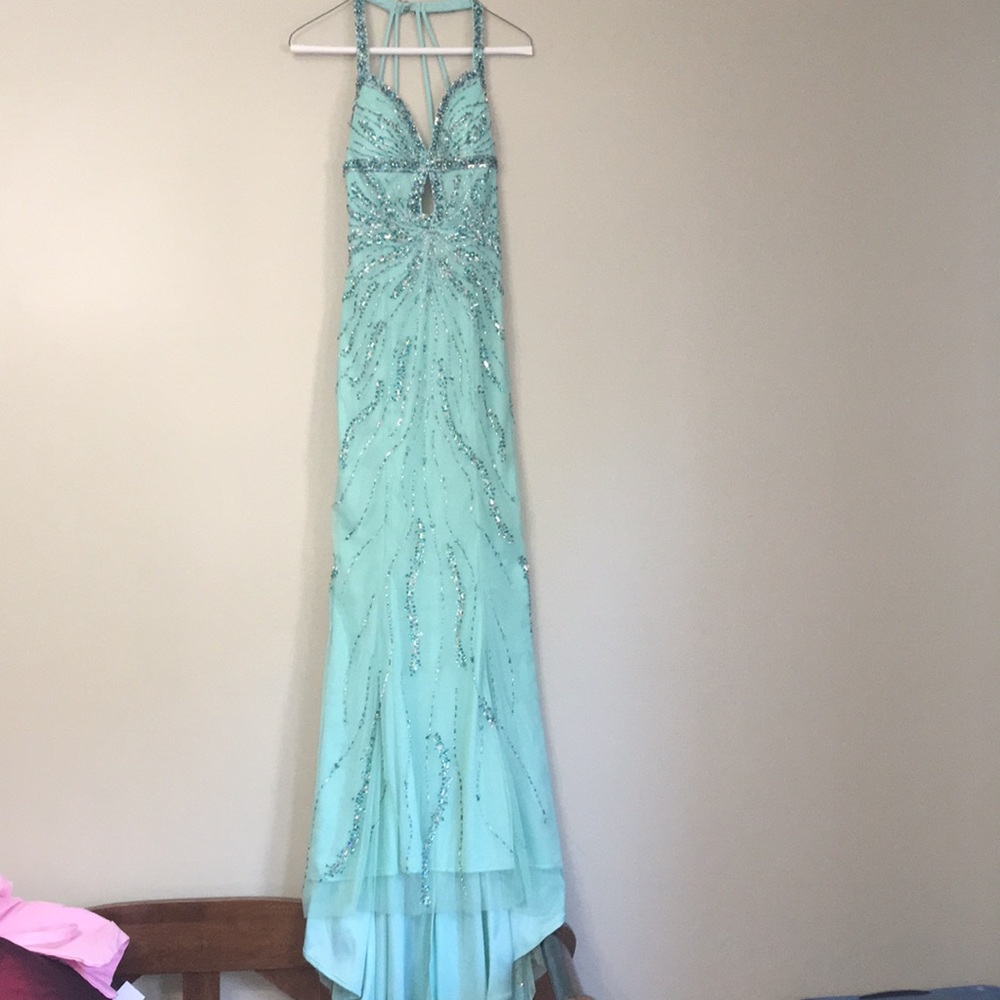 Teal Embroidered Elegant Prom Dress